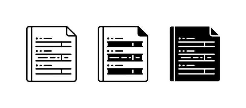 Document Icons Set: Form, Report, Application, Contract, Data Entry, Legal Paperwork, Business Forms, Information Sheets, Official Records, Vector Graphics