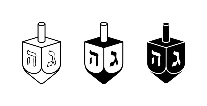 Dreidel Icons Set, Jewish Hanukkah Spinning Top Vector Graphics, Hebrew Letter Game Symbols, Traditional Holiday Toy Illustrations