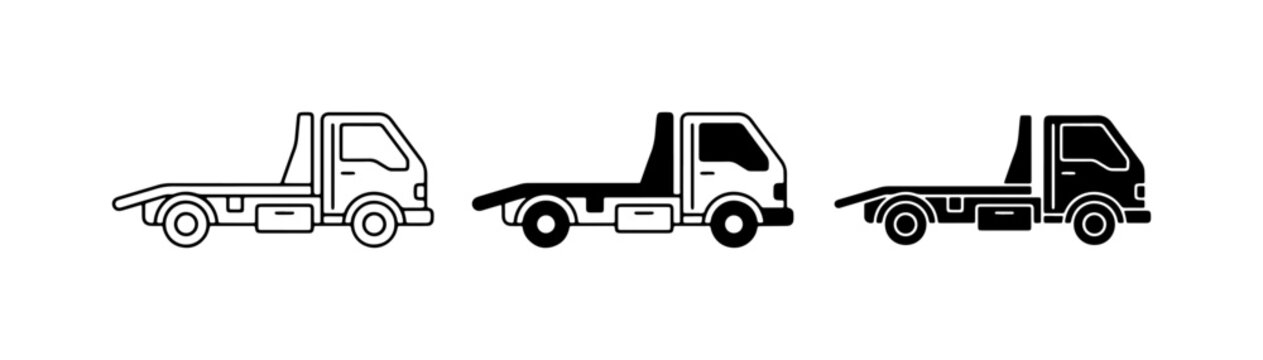 Flatbed Tow Truck Icons, Vehicle Transport Vector Set, Automotive Service Graphics