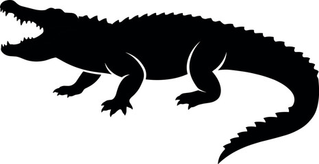 Obraz premium Aggressive Crocodile Alligator Silhouette with Open Mouth for Wildlife Reptile Predator Logo and Animal Vector Design Illustration