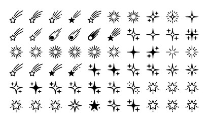 Pattern: Set of minimalist hand drawn shooting stars and night sky elements. © Songkari