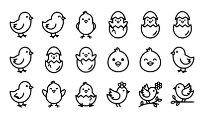 Minimalist cute bird and chick icons for nursery or kids design. © Songkari