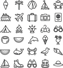 Summer Vacation Icons Set Line Art Style © Lubaba
