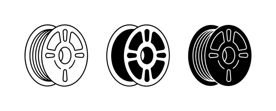 3D Printing Filament Spool Icons, Vector Graphics for Technology and Manufacturing, Industrial Material Supply