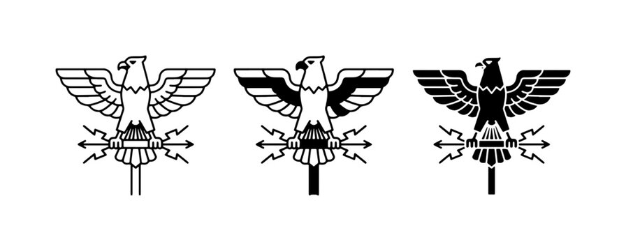 Eagle Emblem Vector Icons, Heraldic Bird Symbols, Roman Fasces Motifs, Black and White Graphic Elements for Branding and Design