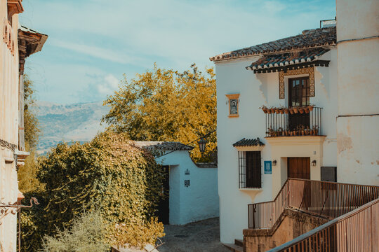 Streets and facades of old houses in a town in Spain, a place in Europe with culture, history and tradition