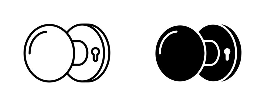Door Knob Icons, Round Handle Set, Keyhole Hardware, Vector Graphics for Security and Access, Black and White Design Elements