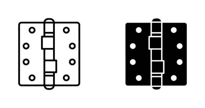 Door Hinges Vector Icons, Black and White Metal Hardware Set, Architectural Components for Construction and Renovation Projects