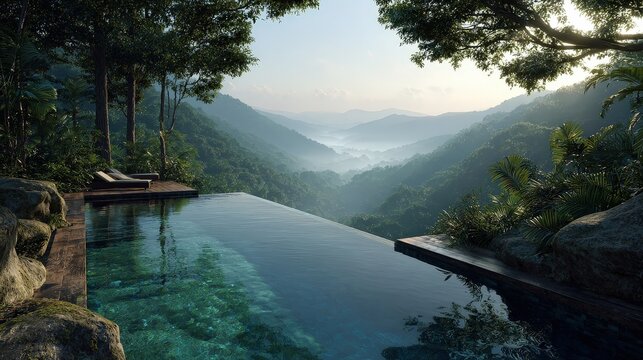 Tranquil Infinity Pool Overlooking Lush Mountains