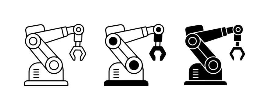 Robotic Arm Icons, Industrial Automation Vector Graphics, Manufacturing Technology Symbols