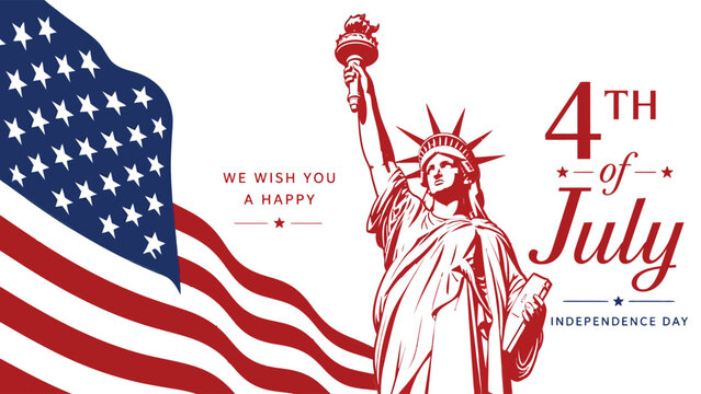 Statue of liberty holding torch with american flag and july 4th text