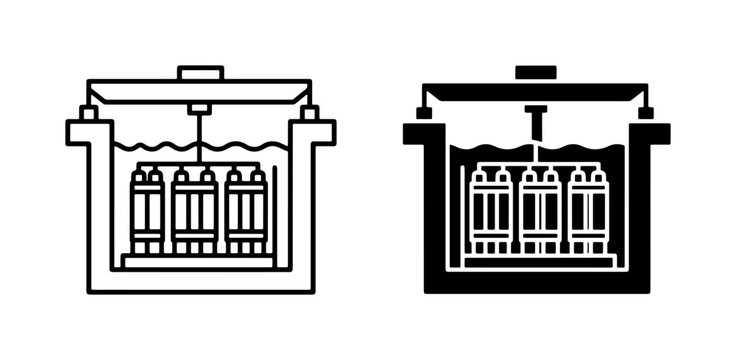 Electroplating Process Icons: Industrial Metal Finishing, Chemical Bath, and Surface Treatment Vector Graphics