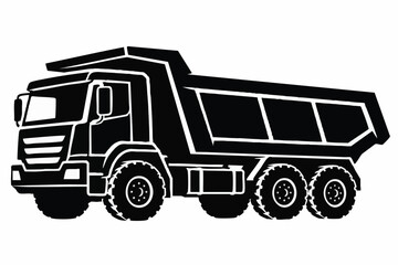 Black dump truck icon, heavy duty vehicle, construction transport, industrial truck © Nazifa