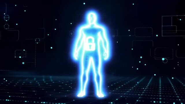 Man and woman in a glowing night club with abstract lights tech animation video