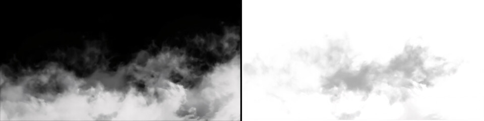 Obraz premium White fog mist border on transparent background for atmospheric weather effects and cinematic landscape layers.