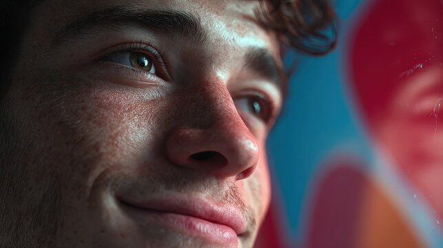 Young Man with Blue Eyes Looking Upward