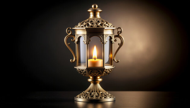 Ornate candle holder with lit candle