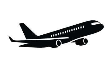 Airplane, aircraft silhouette, black plane icon, travel symbol, aviation graphic © Nazifa