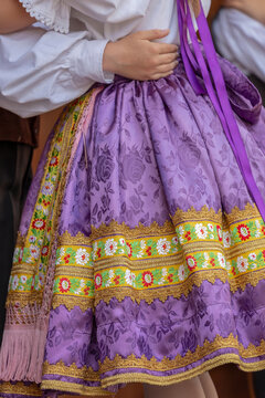 Detail of traditional Slovak folk costume worn by women of ethnic Slovakian from Banat area, Romania.