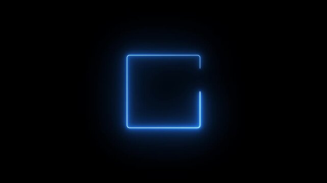 Glowing neon rectangle frame icon background retro style 4k video, on a black background.