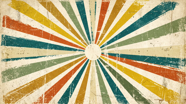 Burst background with radial lines, vintage texture and distressed effect