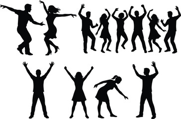 Fototapeta premium Dancing and celebrating people silhouettes isolated on white background for party entertainment fitness and lifestyle concepts