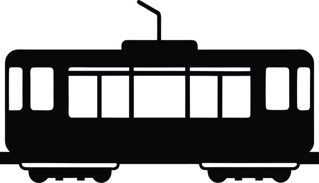 Tram Flat Icon Style Silhouette Vector Art Illustration