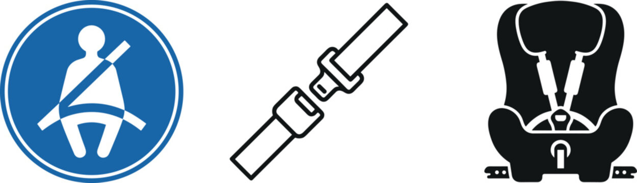 Car Seat Belt Safety Sign Icon with Buckle and Child Baby Car Seat Silhouette for Vehicle Travel Protection Vector Design