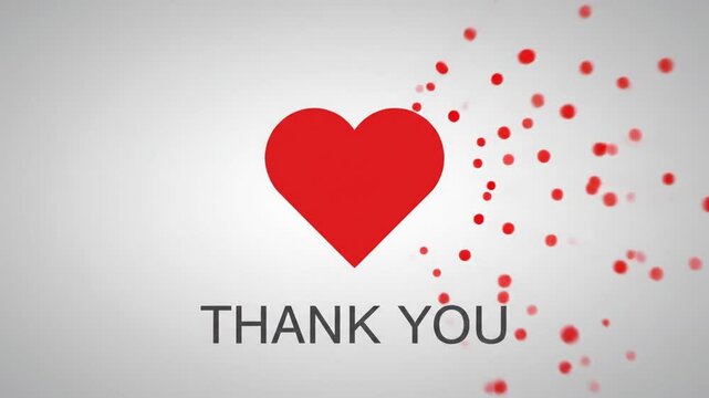 Animated red heart graphic with text thank you on a white background