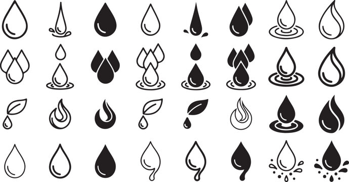 Water drop icon with editable stroke, outline and solid styles. Vector icon for liquid, water and nature.