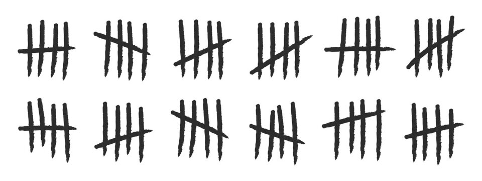 Set of hand-drawn tally marks in a rough, grunge style