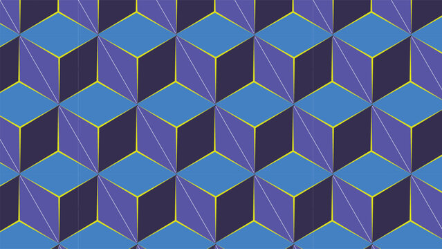 blue and purple cubes with yellow lines pattern