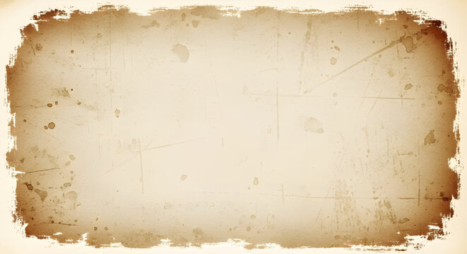 Aged parchment paper texture with distressed brown border and blank space