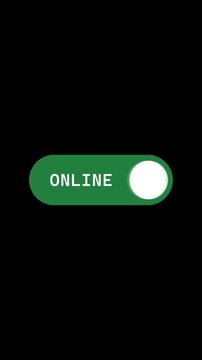 Vertical Video Online and Offline Toggle Switch Animation for Social Media. Mobile Portrait Sliding Switch Power Button with Green Red Text Indicator.