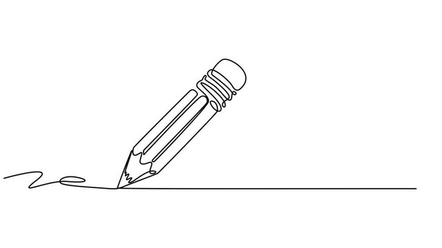Pencil icon continuous one line drawing 4k animation video isolated on white background, Continuous contour movement of a pencil. Continuous video with one line, Animated self drawing of minimal style