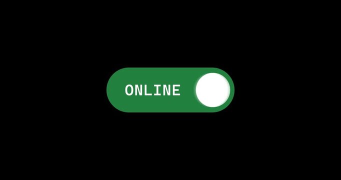 Sliding Toggle Switch Animation Online Green and Offline Red Status. Horizontal Simple Style Power Button with Text Indicator Motion Graphics.