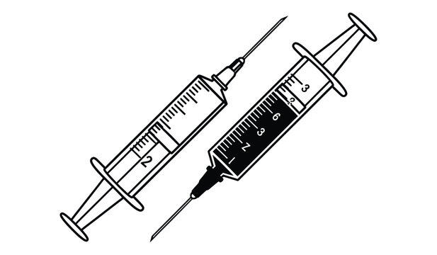 Syringes Empty and Filled Line Art Illustration Isolated on White