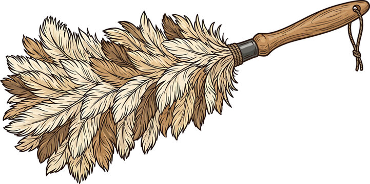 Feather duster with wooden handle white background cleaning supplies domestic appliance cleaning equipment implement domestic household equipment supplies isolated