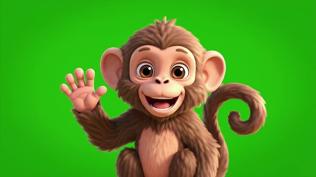 This charming illustration features a cute animated monkey character with large expressive eyes and a friendly smile.