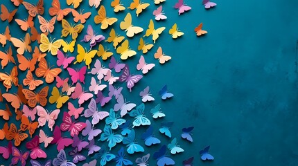 World mental health day concept colorful paper butterflies on teal background