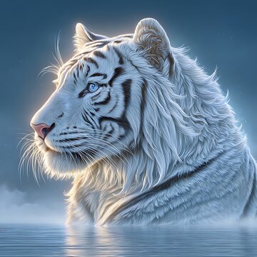 White horse rearing with flowing mane and tail flowing hair