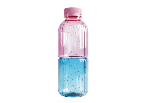 Dual tone water bottle mockup pink and blue with bubbles isolated on transparent background