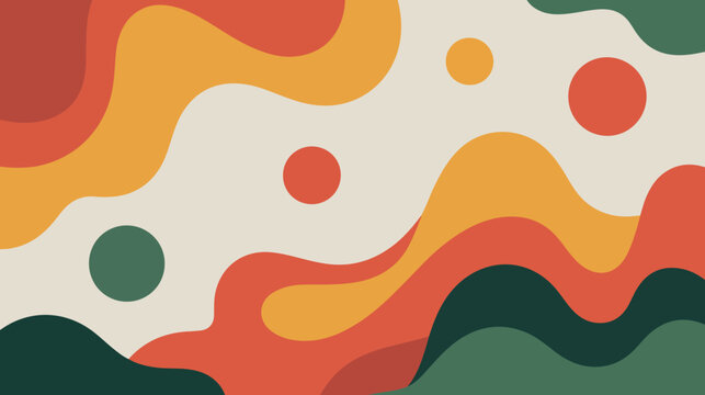 Abstract wavy shapes in warm earthy tones with circles