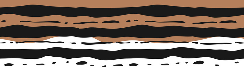 Abstract decorative seamless border with animal print, stripes, and wild cat spots. Vector horizontal pattern. © Ирина Яшкирева