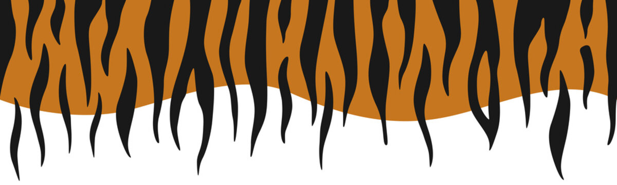 Seamless tiger stripe border. Horizontal pattern with exotic animal skin texture. Decorative tiger fur pattern for clothing and textile design.