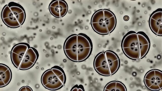 Cell division animation under microscope, mitosis concept