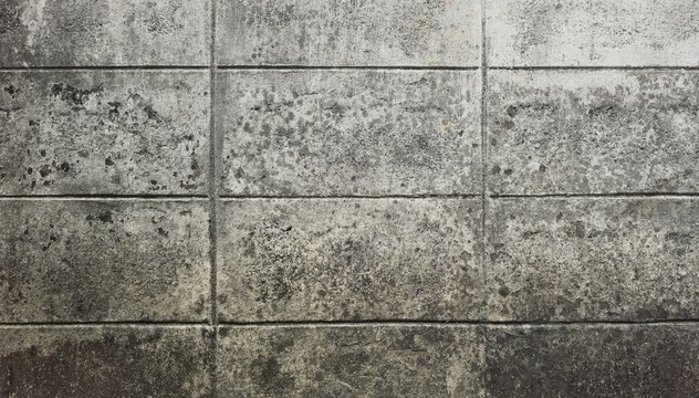 Weathered concrete block wall with moss stains. Gritty concrete block wall with aged moss and dirt stains.  Authentic industrial grunge texture for vintage backgrounds and creative designs.