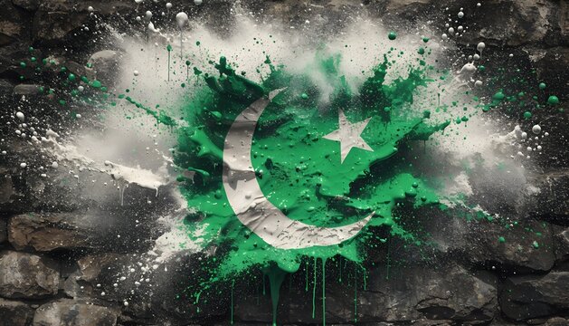pakistan flag created by throwing paint by hand