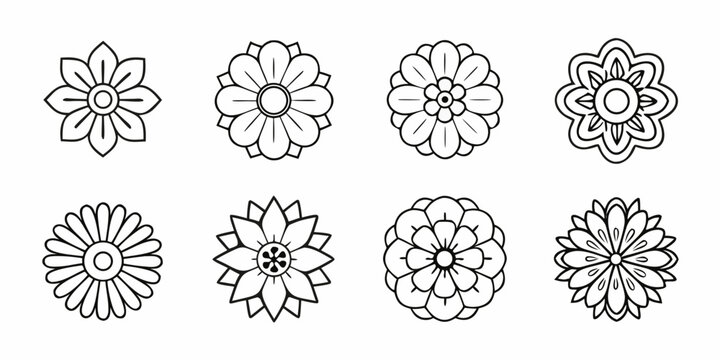 flower doodles collection hand drawn floral line art on white background