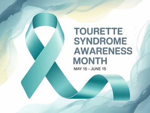 Tourette syndrome awareness month teal ribbon on abstract watercolor background